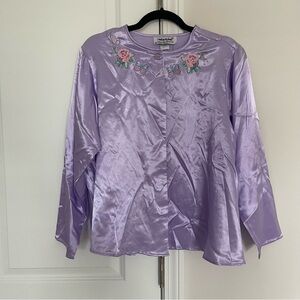 VTG Anthony Richards Womens Sleepwear Intimates Shirt Purple Floral Satin